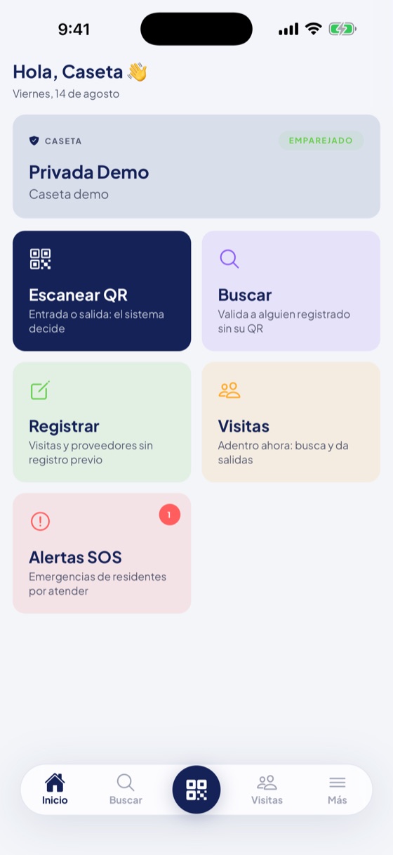 La app de la caseta con las opciones de escanear, buscar y registrar